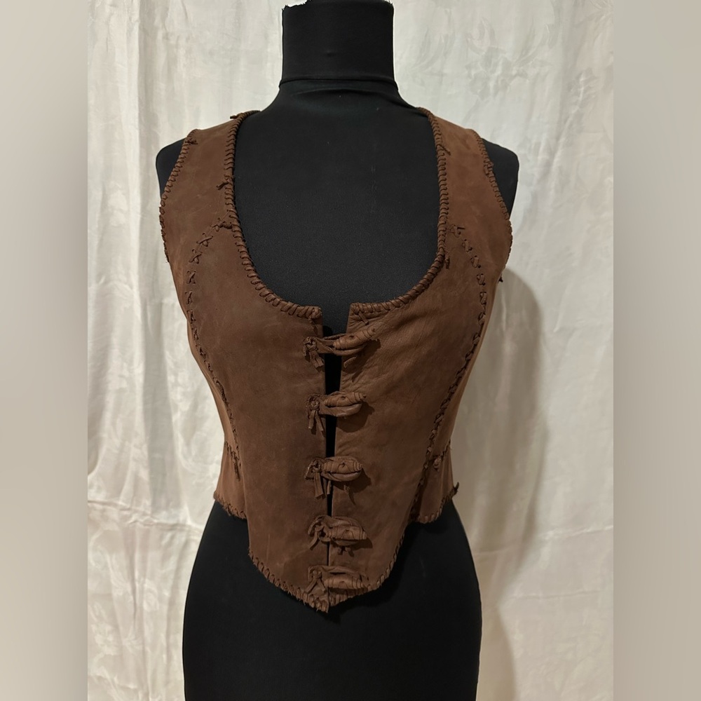 Vintage Buffalo Chips by Arturo Brown Genuine Leather Halter Crop Vest